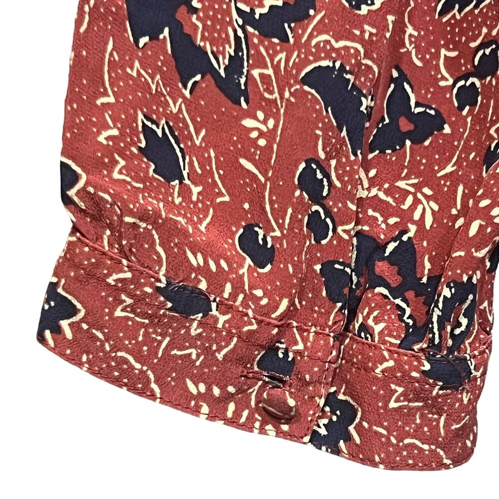 Madewell Silk Baby Doll Dress Assam Floral Red Blue Boho Lace-up Neck Size XXS - Picture 6 of 9
